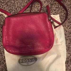 Pink leather fossil crossbody